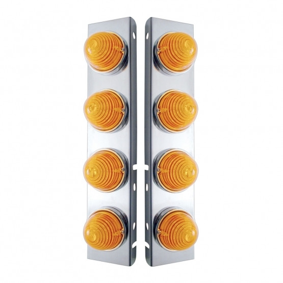 SS FRONT AIR CLEANER BRACKET W/8X 17 LED BEEHIVE LIGHTS & SS BEZELS FOR PETERBILT -AMBER LED & LENS (PAIR)