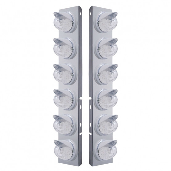 SS FRONT AIR CLEANER BRACKET W/12X 17 LED WATERMELON LIGHTS & VISORS FOR PETERBILT -AMBER LED/CLEAR LENS