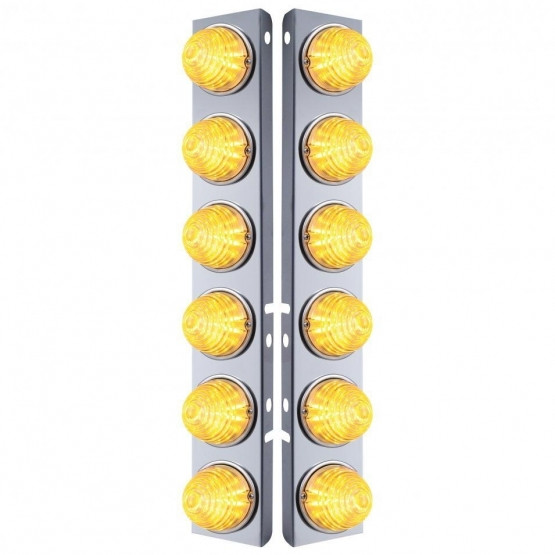 SS FRONT AIR CLEANER BRACKET W/12X 17 LED BEEHIVE LIGHTS & SS BEZELS FOR PETERBILT-AMBER LED/CLEAR LENS (PAIR)