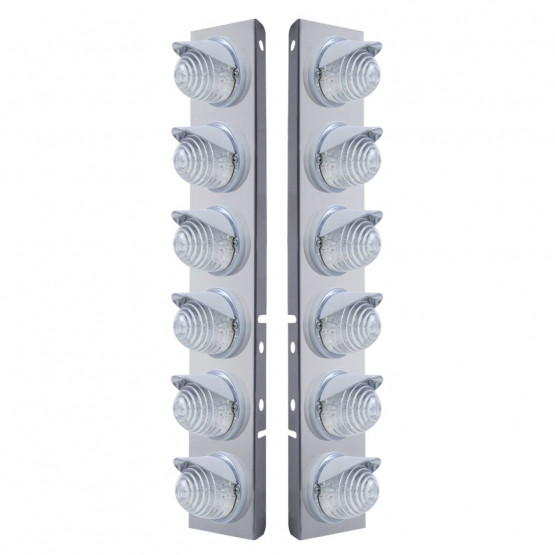 SS FRONT AIR CLEANER BRACKET W/12X 17 LED BEEHIVE LIGHTS & VISORS FOR PETERBILT-AMBER LED/CLEAR LENS