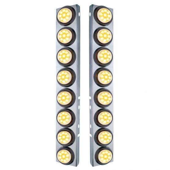 SS FRONT AIR CLEANER BRACKET WITH 16X 9 LED 2" REFLECTOR LIGHTS FOR PETERBILT-AMBER LED/CLEAR LENS