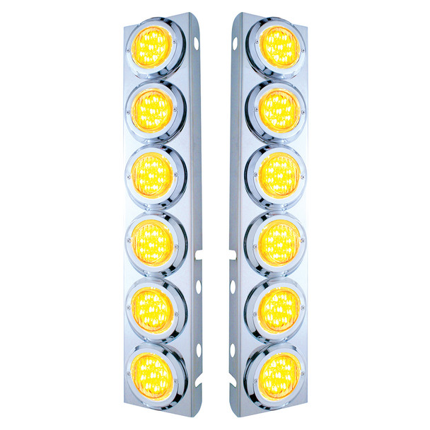 SS FRONT AIR CLEANER BRACKET WITH 12X 9 LED 2" LIGHTS & BEZELS FOR PETERBILT-AMBER LED/CLEAR LENS