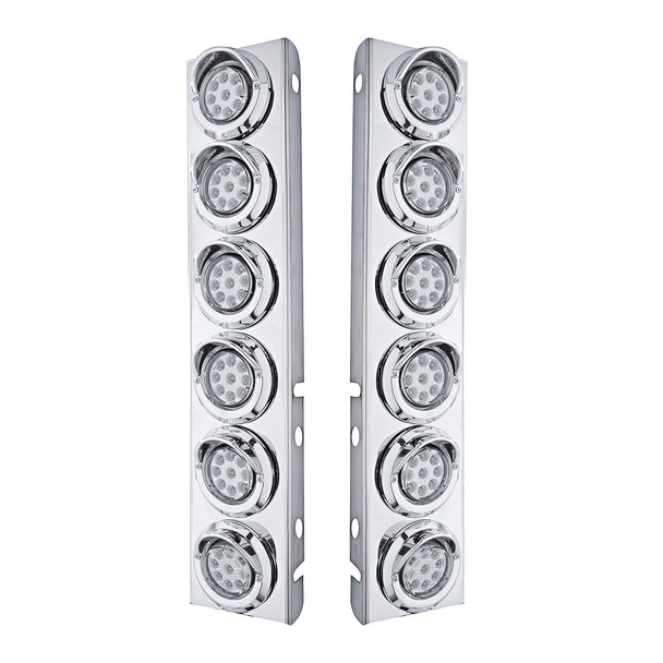 SS FRONT AIR CLEANER BRACKET WITH 12X 9 LED 2" REFLECTOR LIGHTS & VISORS FOR PETERBILT-AMBER LED/CLEAR LENS