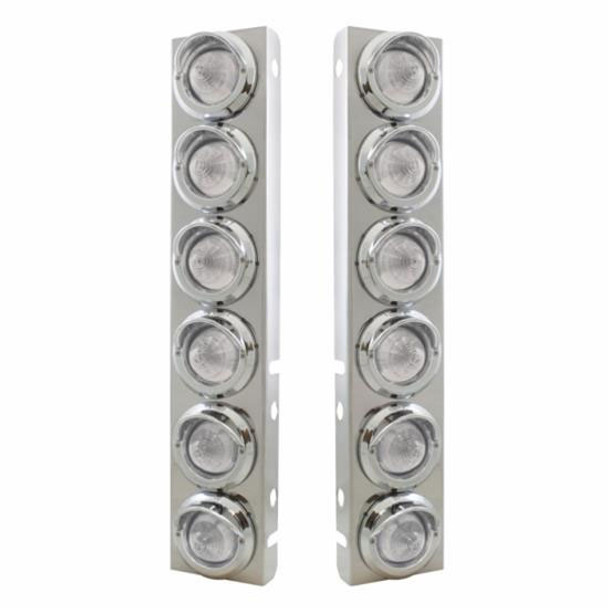 SS FRONT AIR CLEANER BRACKET WITH 12X 9 LED 2" BEEHIVE LIGHTS & VISORS FOR PETERBILT-AMBER LED/CLEAR LENS