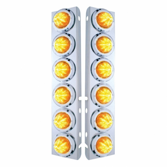 SS FRONT AIR CLEANER BRACKET WITH 12X 9 LED 2" BEEHIVE LIGHTS & BEZELS FOR PETERBILT-AMBER LED & LENS