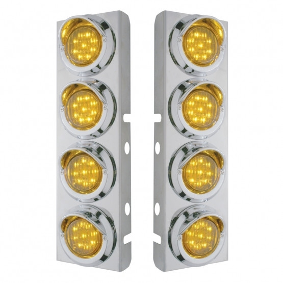 SS FRONT AIR CLEANER BRACKET WITH 8X 9 LED 2" LIGHTS & VISORS FOR PETERBILT-AMBER LED & LENS