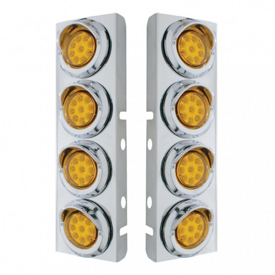 SS FRONT AIR CLEANER BRACKET WITH 8X 9 LED 2" REFLECTOR LIGHTS & VISORS FOR PETERBILT -AMBER LED & LENS