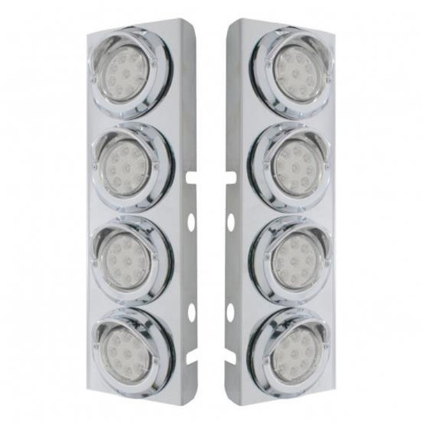 SS FRONT AIR CLEANER BRACKET WITH 8X 9 LED 2" REFLECTOR LIGHTS & VISORS FOR PETERBILT -AMBER LED/CLEAR LENS