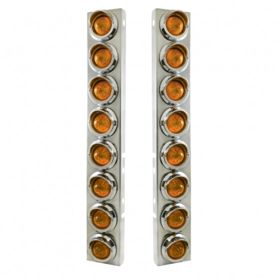 SS FRONT AIR CLEANER BRACKET WITH 16X 9 LED 2" BEEHIVE LIGHTS & VISORS FOR PETERBILT-AMBER LED & LENS