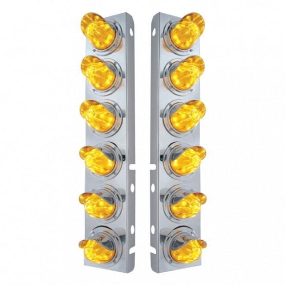 SS FRONT AIR CLEANER BRACKET WITH 12X 11 LED WATERMELON LIGHTS & VISORS FOR PETERBILT-AMBER LED & LENS