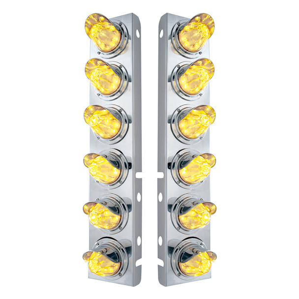 SS FRONT AIR CLEANER BRACKET WITH 12X 11 LED WATERMELON LIGHTS & VISORS FOR PETERBILT-AMBER LED/CLEAR LENS