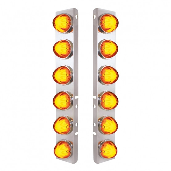 SS FRONT AIR CLEANER BRACKET WITH 12X 9 AMBER LED DUAL FUNCTION WATERMELON GLOLIGHT FOR PETERBILT-AMBER LENS