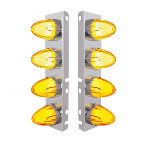 SS FRONT AIR CLEANER BRACKET WITH 8X 9 AMBER LED DUAL FUNCTION WATERMELON GLOLIGHT FOR PETERBILT-AMBER LENS