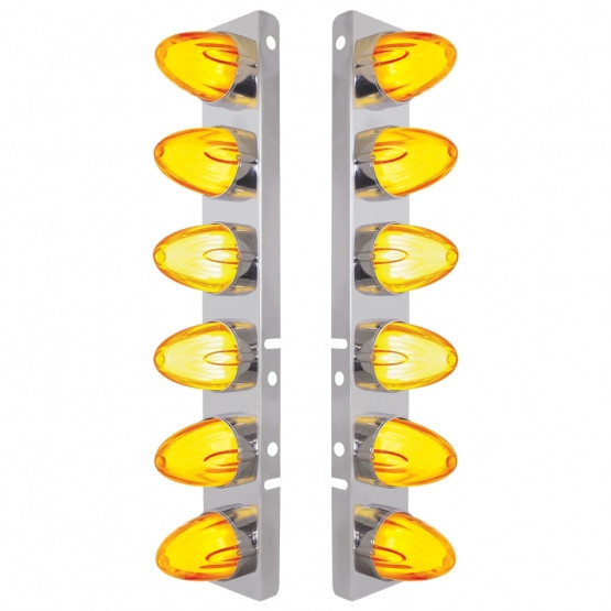 SS FRONT AIR CLEANER BRKT WITH 12X 9 AMBER HI/LO LED GLOLIGHT WATERMELON GRAKON LIGHTS FOR PETERBILT -AMBER LE