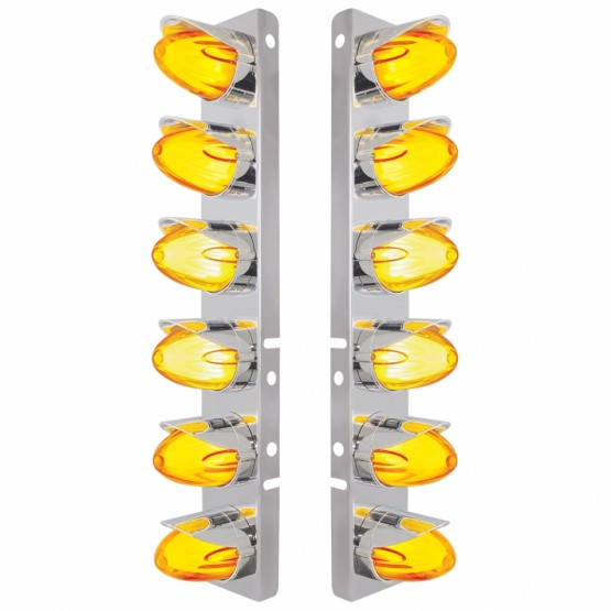 SS FRONT AIR CLEANER BRKT WITH 12X AMBER HI/LO LED GLOLIGHT WATERMELON GRAKON LIGHT & VISOR FOR PETERBILT-AMBER