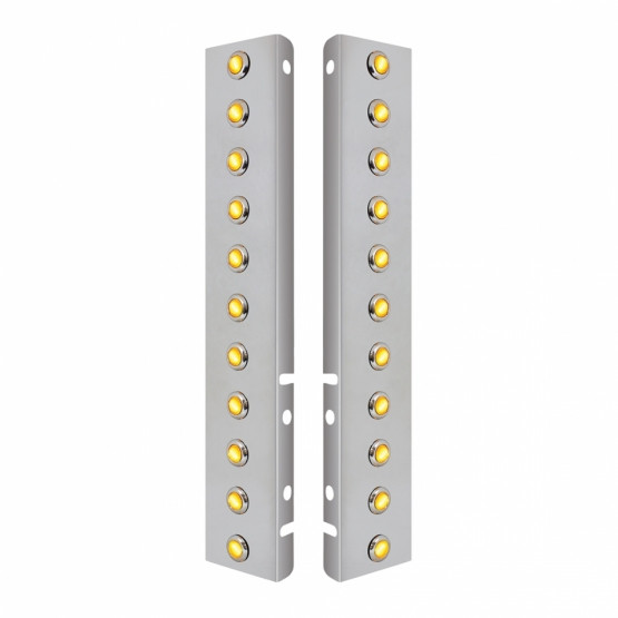 SS FRONT AIR CLEANER BRACKET WITH 22X 3 AMBER HI/LO LED MINI CRYSTAL LIGHTS & SS BEZELS FOR PETERBILT-AMBER LED