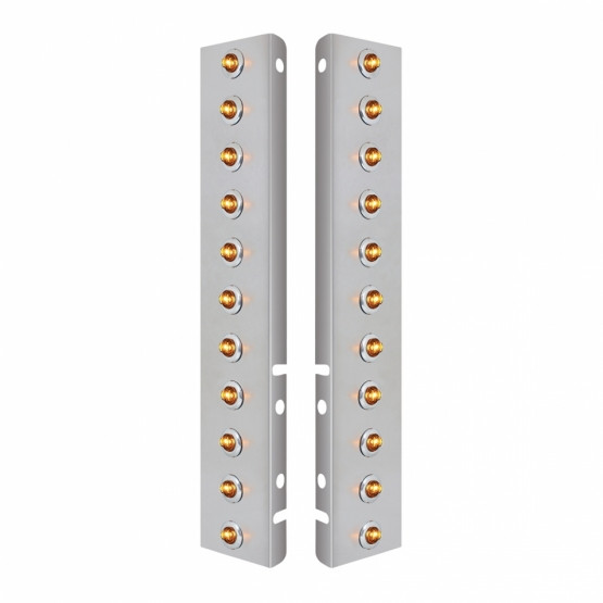 SS FRONT AIR CLEANER BRACKET WITH 22X 2 AMBER LED MINI LIGHTS & SS BEZELS FOR PETERBILT-CLEAR LENS