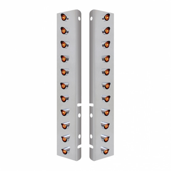 SS FRONT AIR CLEANER BRACKET WITH 22X 3 AMBER LED MINI LIGHTS & VISORS FOR PETERBILT-AMBER LENS