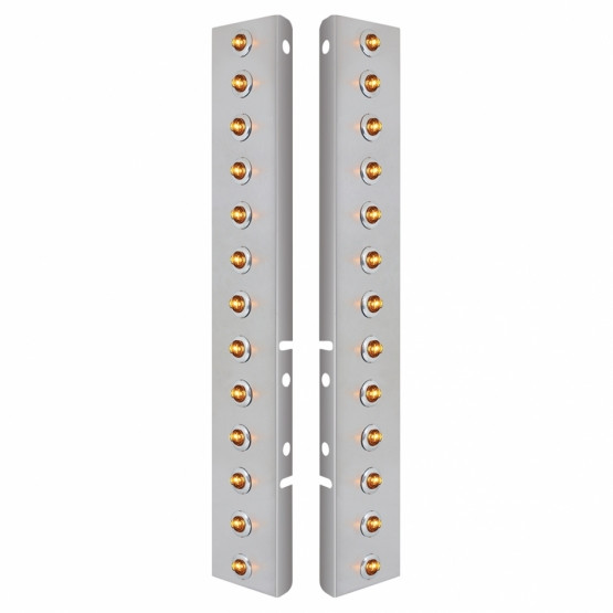 SS FRONT AIR CLEANER BRACKET WITH 26X 2 AMBER LED MINI LIGHTS & SS BEZELS FOR PETERBILT-CLEAR LENS