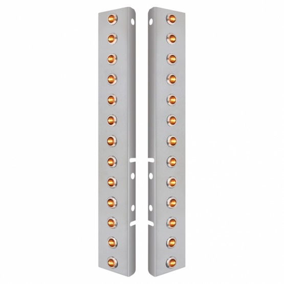 34477-UP SS FRONT AIR CLEANER BRACKET WITH 26X 3 LED MINI LIGHTS & SS BEZELS FOR PETERBILT-AMBER LED/CLEAR LENS
