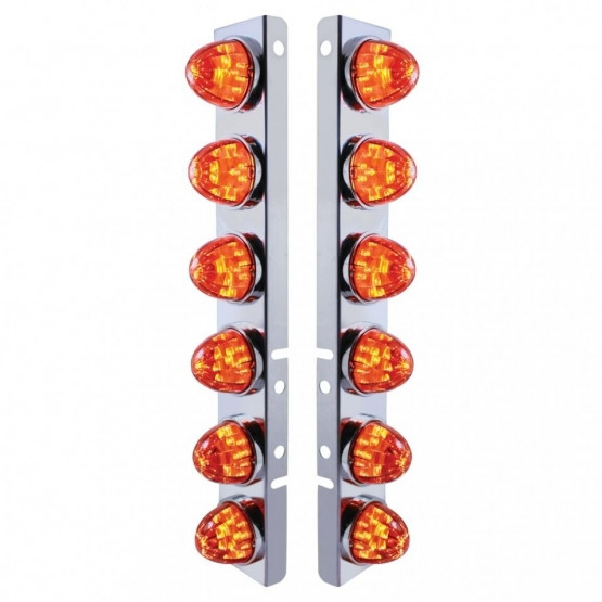 37290-UP SS FRONT AIR CLEANER BRACKET WITH 12X LED WATERMELON LIGHTS & SS BEZELS FOR PETERBILT-AMBER LED/DARK AMBER LEN