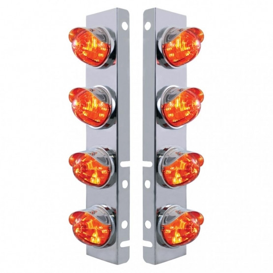 37293-UP SS FRONT AIR CLEANER BRACKET WITH 8X LED WATERMELON LIGHTS & SS VISORS FOR PETERBILT-AMBER LED/DARK AMBER LENS
