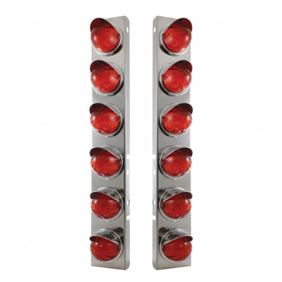 37294-UP SS FRONT AIR CLEANER BRACKET WITH 12X 17 LED WATERMELON LIGHTS & VISORS FOR PETERBILT-AMBER LED/DARK AMBER LEN