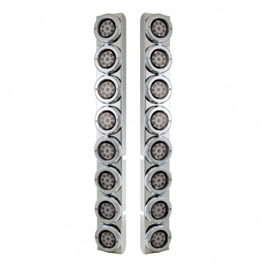 37336-UP SS REAR AIR CLEANER BRACKET WITH 16X 9 LED 2" REFLECTOR LIGHTS & BEZELS FOR PETERBILT-RED LED/CLEAR LENS