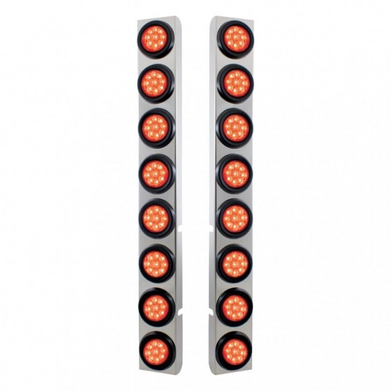 37335-UP SS REAR AIR CLEANER BRACKET WITH 16X 9 LED 2" REFLECTOR LIGHTS FOR PETERBILT-RED LED & LENS