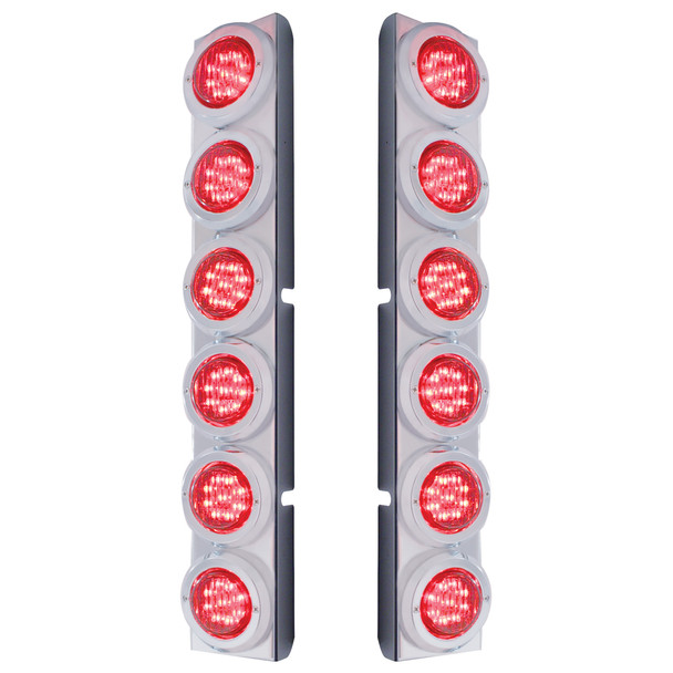 37342-UP REAR AIR CLEANER BRACKET WITH 12 FLAT LED LIGHTS & BEZEL FOR PETERBILT- RED LED/RED LENS