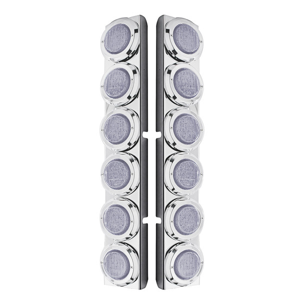 37344-UP STAINLESS REAR AIR CLEANER BRACKET WITH TWELVE 9 LED 2" LIGHTS & BEZELS FOR PETERBILT- RED LED/CLEAR LENS