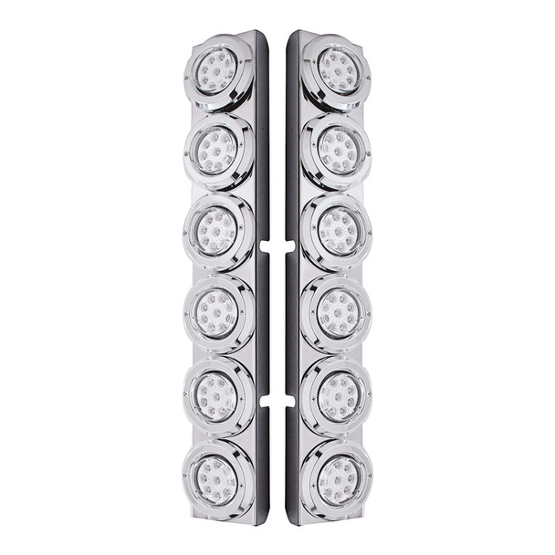 37348-UP SS REAR AIR CLEANER BRACKET WITH 12X 9 LED 2" REFLECTOR LIGHTS & BEZELS FOR PETERBILT-RED LED/CLEAR LENS