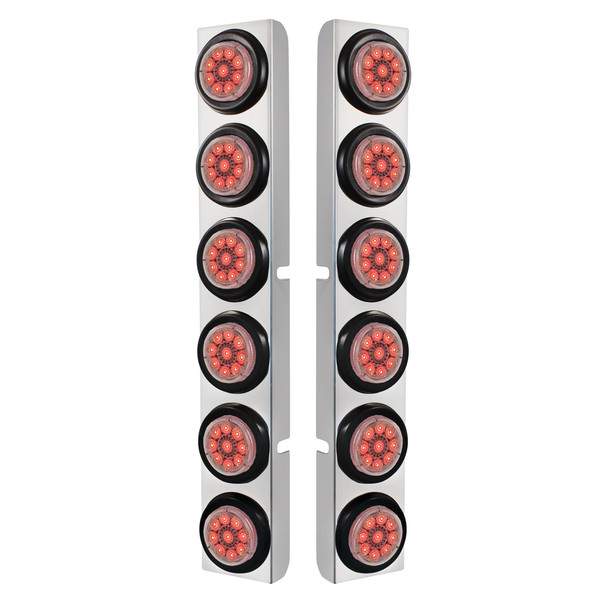37349-UP SS REAR AIR CLEANER BRACKET WITH 12X 9 LED 2" REFLECTOR LIGHTS FOR PETERBILT-RED LED/CLEAR LENS