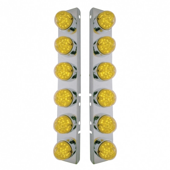 37464-UP SS FRONT AIR CLEANER BRACKET WITH 12X 19 LED BULLET STYLE LIGHTS & BEZELS FOR PETERBILT-AMBER LED & LENS