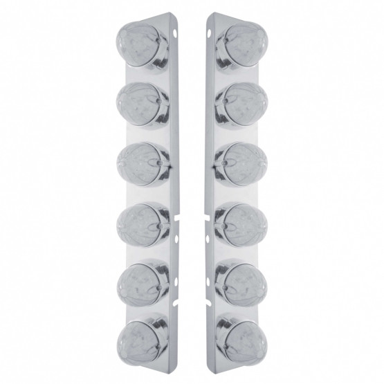 37465-UP SS FRONT AIR CLEANER BRACKET WITH 12X 19 LED BULLET STYLE LIGHTS & BEZELS FOR PETERBILT-AMBER LED/CLEAR LENS