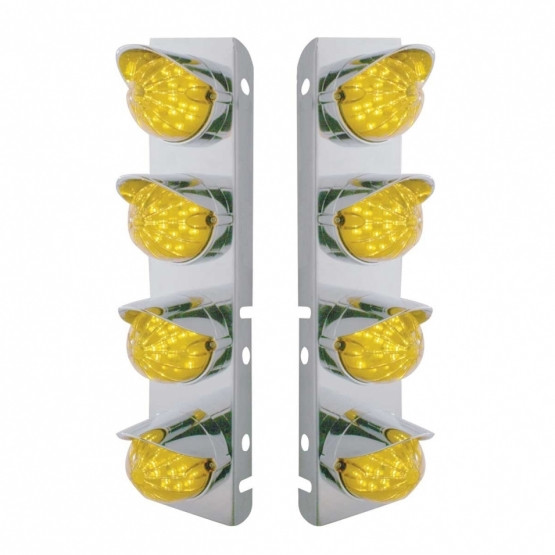 37466-UP SS FRONT AIR CLEANER BRACKET WITH 8X 19 LED BULLET STYLE LIGHTS & VISORS FOR PETERBILT-AMBER LED & LENS