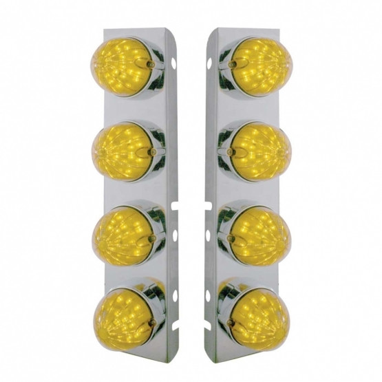 37468-UP SS FRONT AIR CLEANER BRACKET WITH 8X 19 LED BULLET STYLE LIGHTS & BEZELS FOR PETERBILT-AMBER LED & LENS
