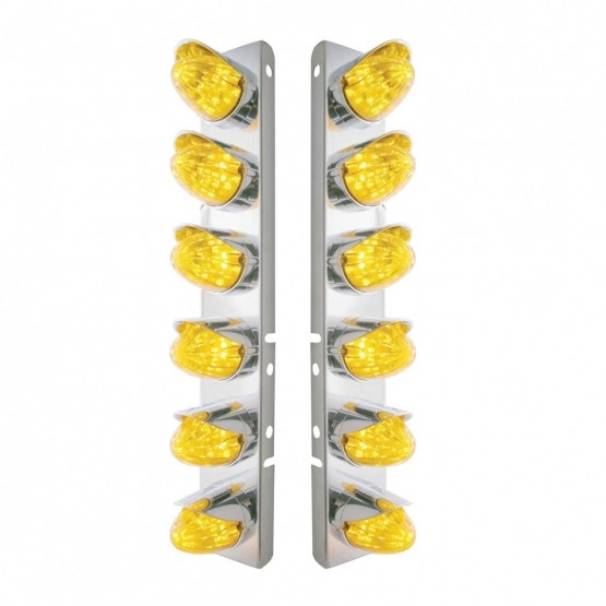 37699-UP SS FRONT AIR CLEANER BRACKET WITH 12X 19 LED WATERMELON LIGHTS & VISORS FOR PETERBILT-AMBER LED & LENS