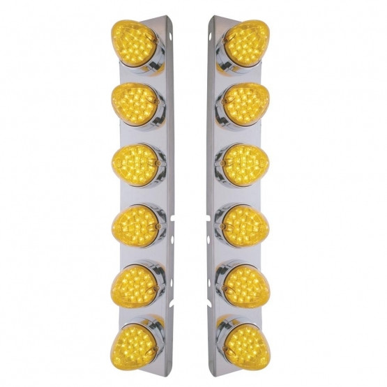 37988-UP SS FRONT AIR CLEANER BRACKET WITH 12X 19 LED REFLECTOR LIGHTS & BEZELS FOR PETERBILT-AMBER LED & LENS