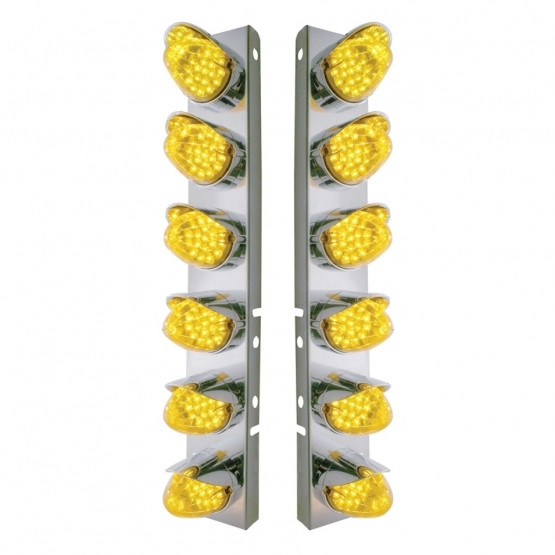 37703-UP SS FRONT AIR CLEANER BRACKET WITH 12X 19 LED REFLECTOR LIGHTS & VISORS FOR PETERBILT-AMBER LED & LENS