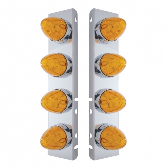 37990-UP SS FRONT AIR CLEANER BRACKET WITH 8X 19 LED WATERMELON LIGHTS & BEZELS FOR PETERBILT-AMBER LED & LENS