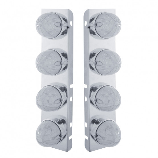 37991-UP SS FRONT AIR CLEANER BRACKET WITH 8X 19 LED WATERMELON LIGHTS & BEZELS FOR PETERBILT-AMBER LED/CLEAR LENS