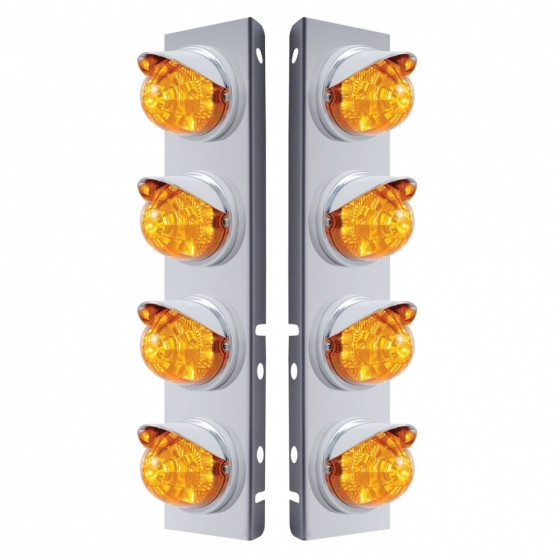 37382-UP SS FRONT AIR CLEANER BRACKET WITH 8X 17 LED REFLECTOR WATERMELON LIGHTS & VISORS FOR PETERBILT-AMBER LED & LEN