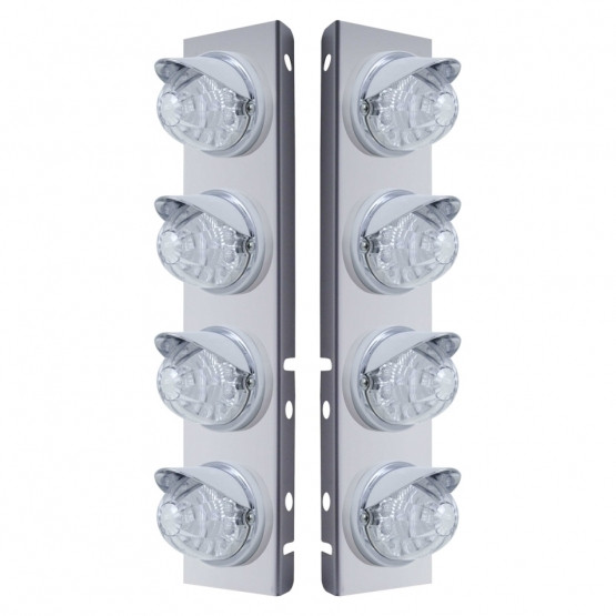 37383-UP SS FRONT AIR CLEANER BRACKET WITH 8X 17 LED REFLECTOR WATERMELON LIGHTS & VISORS FOR PETERBILT-AMBER LED/CLEAR