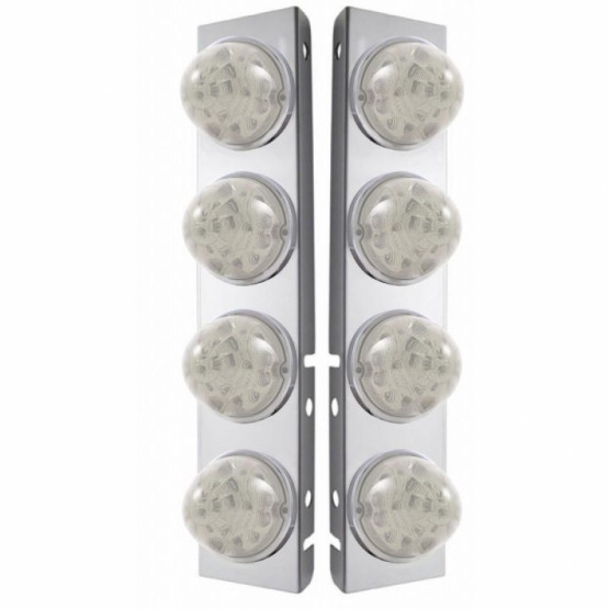 39629-UP SS FRONT AIR CLEANER BRACKET W/8X 17 AMBER LED REFL. WATERMELON LIGHTS & SS BEZELS FOR PETERBILT-CLEAR LENS