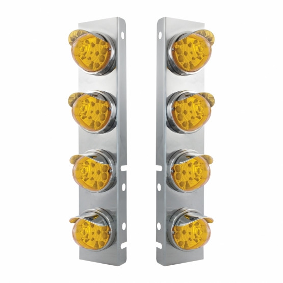 39852-UP SS FRONT AIR CLEANER BRACKET WITH 8X 17 AMBER LED REFLECTOR WATERMELON LIGHTS & SS VISORS FOR PETERBILT-AMBER
