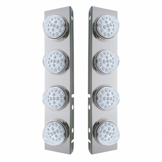 39631-UP SS FRONT AIR CLEANER BRACKET WITH 8X 17 AMBER LED REFLECTOR LIGHTS & SS BEZELS FOR PETERBILT-CLEAR LENS