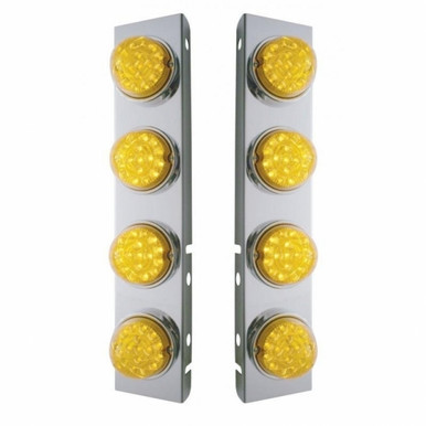 39632-UP SS FRONT AIR CLEANER BRACKET WITH 8X 17 AMBER LED DUAL FUNCTION REFLECTOR LIGHTS & SS BEZELS FOR PETERBILT-AMBER