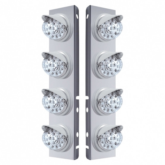 37377-UP SS FRONT AIR CLEANER BRACKET WITH 8X 17 AMBER LED DUAL FUNCTION REFLECTOR LIGHTS & VISORS FOR PETERBILT-CLEAR