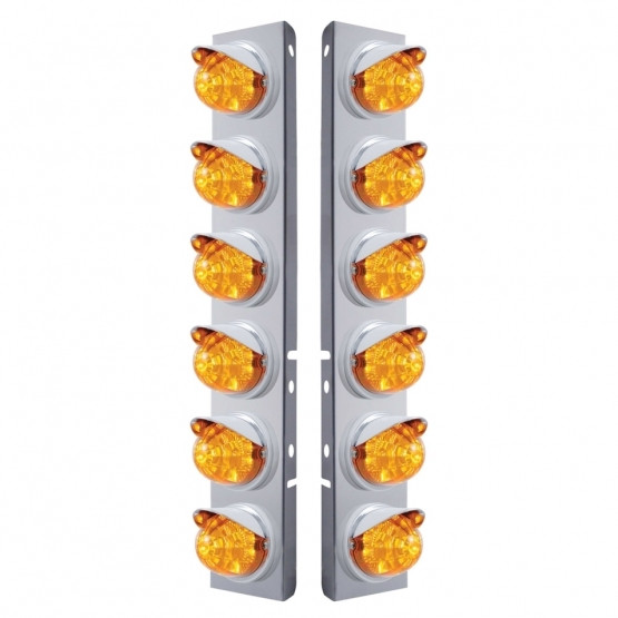 37394-UP SS FRONT AIR CLEANER BRACKET WITH 12X 17 LED REFLECTOR WATERMELON LIGHTS & VISORS FOR PETERBILT-AMBER LED & LENS